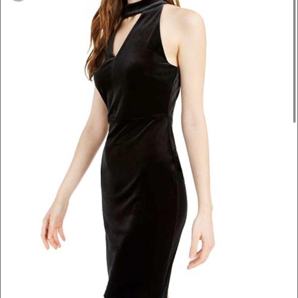 Deep black keyhole velvet dress